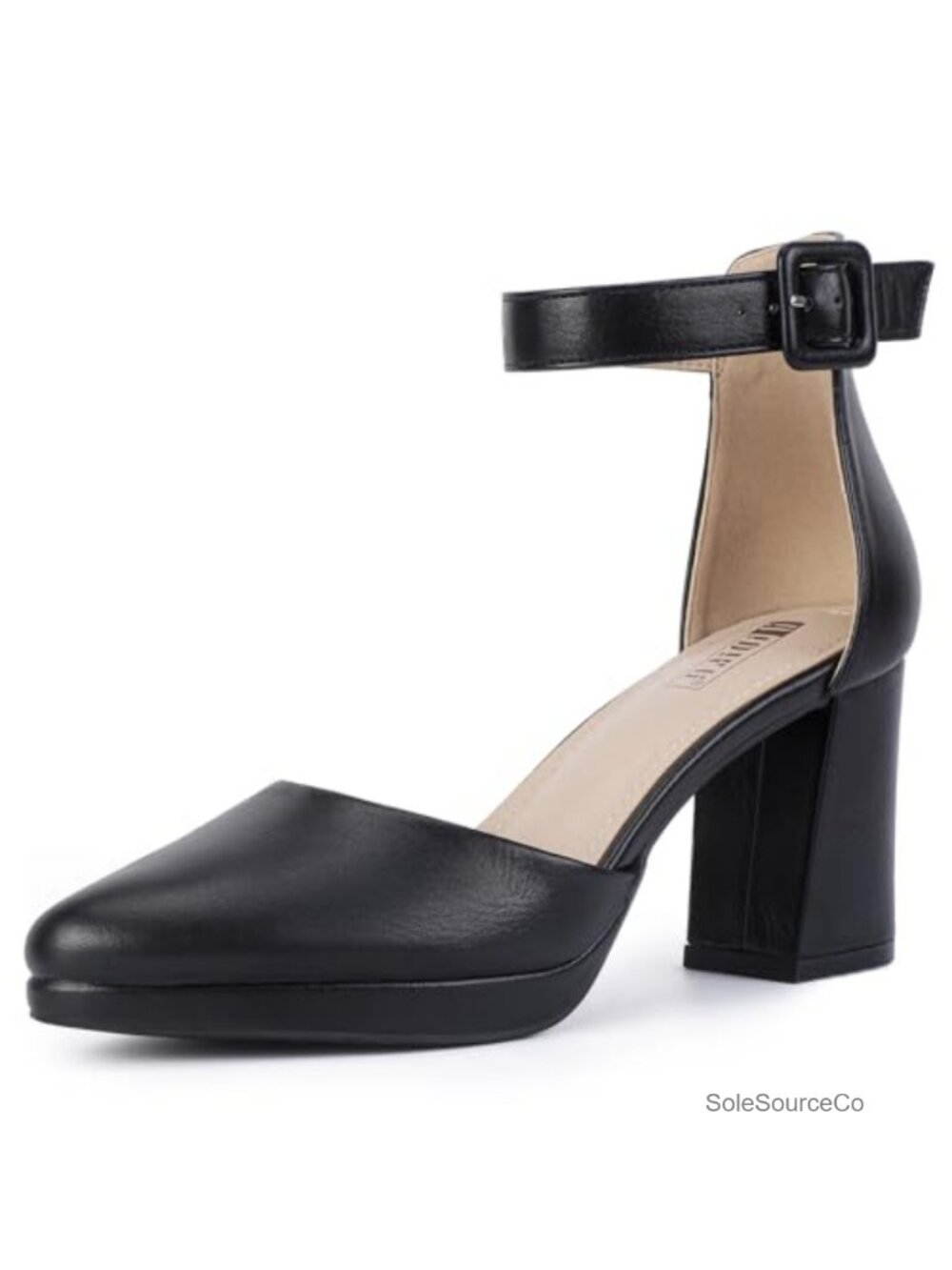 IDIFU Women's Chunky Platform Pumps, 3.15" Block Heel, Ankle Strap, Manmade